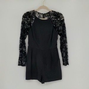 Yumi‎ Kim Women's Silk Black Lace Romper Size Small Long Sleeve Lined Party